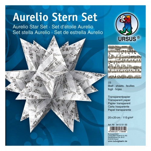 Aurelio Stern Set ca.20x20 cm Transparentpapier weiß mit Noten 33 Blatt von URSUS®