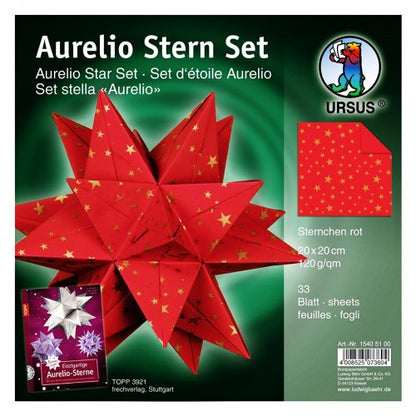 Aurelio Stern Set 20x20 cm Tonpapier rot mit Sernen  33 Blatt von URSUS®