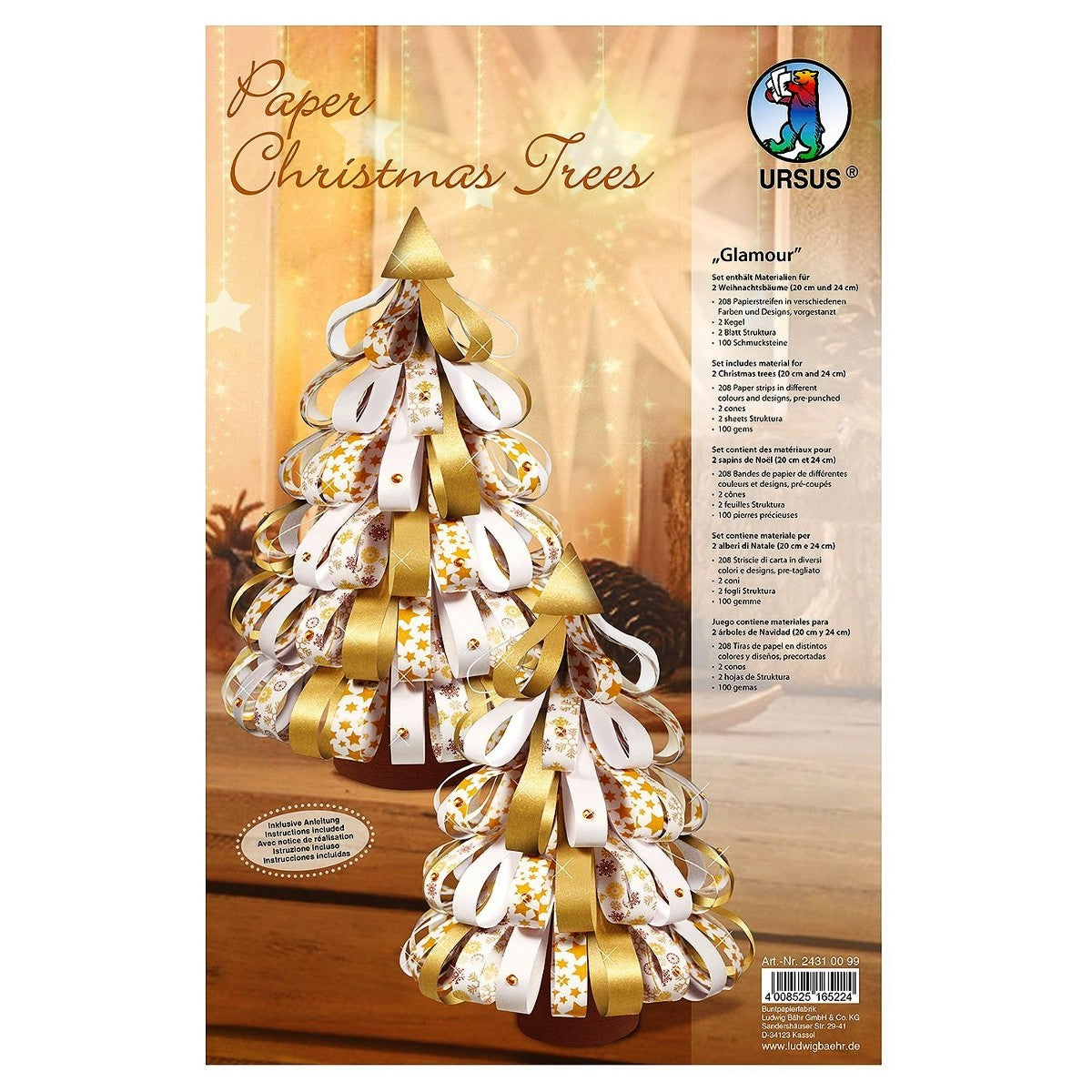 Faltstreifen für 2 Weihnachtsbäume  / Paper Christmas Trees "Glamour" von URSUS® 20/24cm