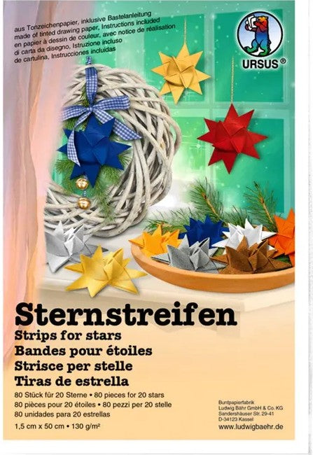 URSUS Sternstreifen Uni, 80 Faltstreifen 1,5 × 50 cm mit Bastelanleitung
