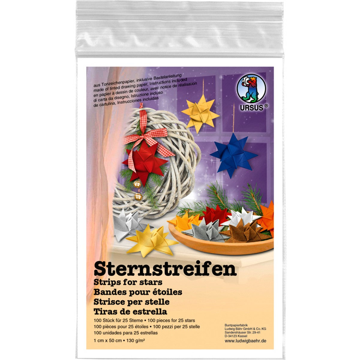 Fröbelstern-Streifen "Uni" 1cm x 50 cm - 100 Stück